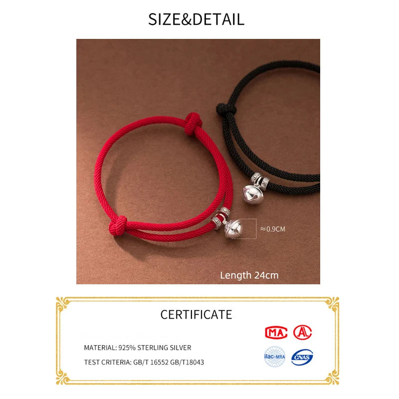 La Monada 15-24cm 925 Sterling Silver Retro Bell Red Rope Bracelets Red Thread Line String Jewelry Bracelets For Women Student