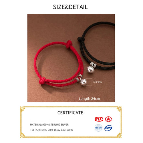 La Monada 15-24cm 925 Sterling Silver Retro Bell Red Rope Bracelets Red Thread Line String Jewelry Bracelets For Women Student